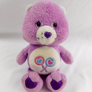 Vintage 2002 Care Bears Share Bear Plush Stuffed Animal 13" Purple Lollipops